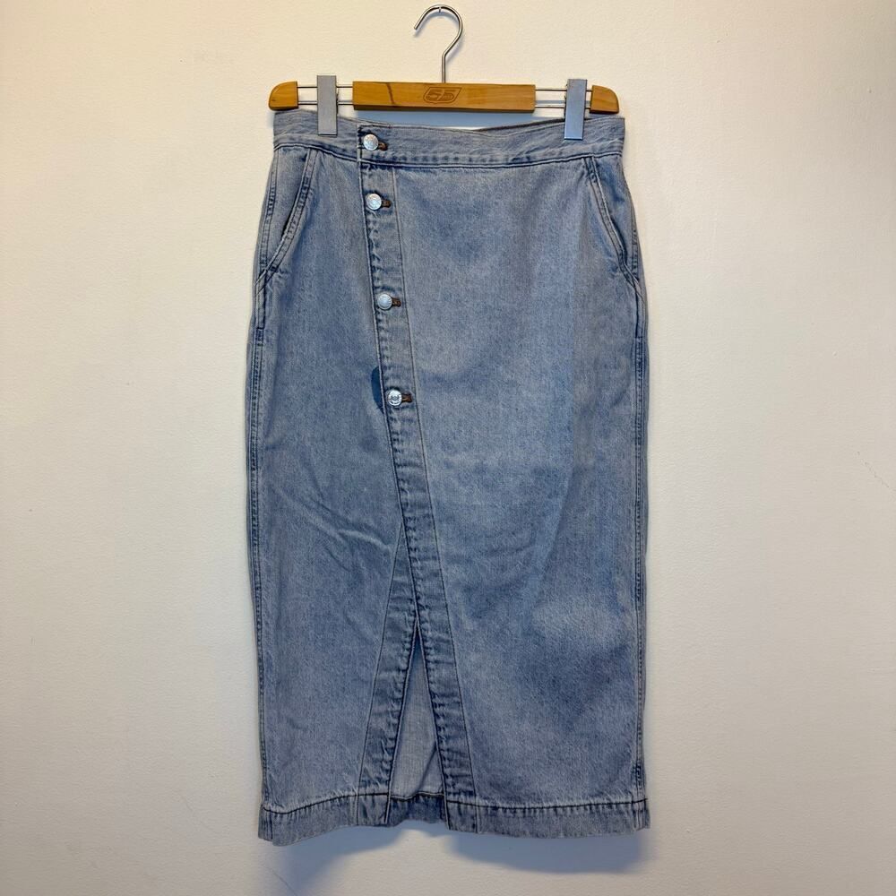Madewell Wrap Denim Midi Skirt Size 28 Asymmetric
Buttons